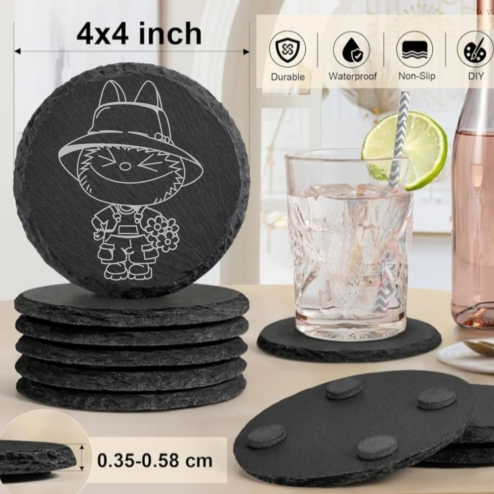Labubu Monster Slate Coasters Set - Black